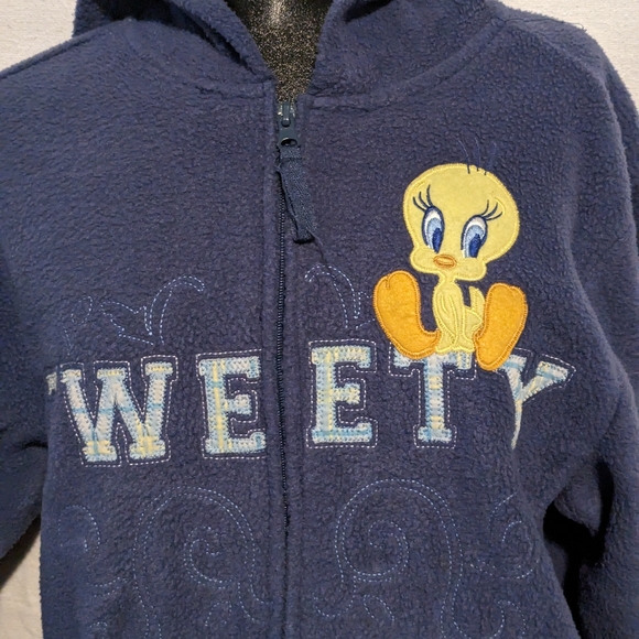 Vintage Women's Blue Looney Tunes Tweety Bird Front Zip Sweater Size Small (4/6) - Picture 3 of 10